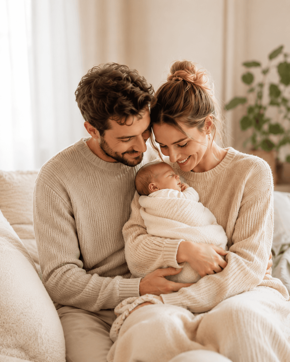 Foreldre som holder en nyfødt baby mens de velger navn